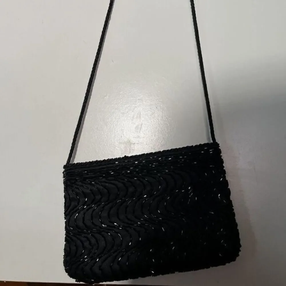 Black Beaded Formal Evening Bag Small Rectangle Crossbody purse‎  Carla Marchi